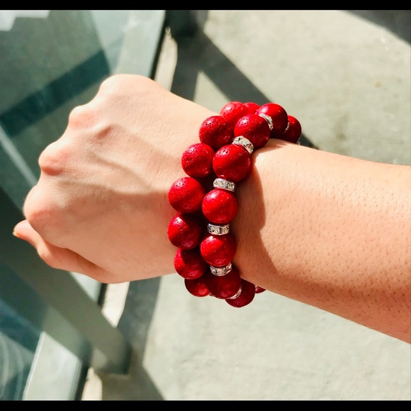 Red beaded coral bracelet - Picture 4 of 4